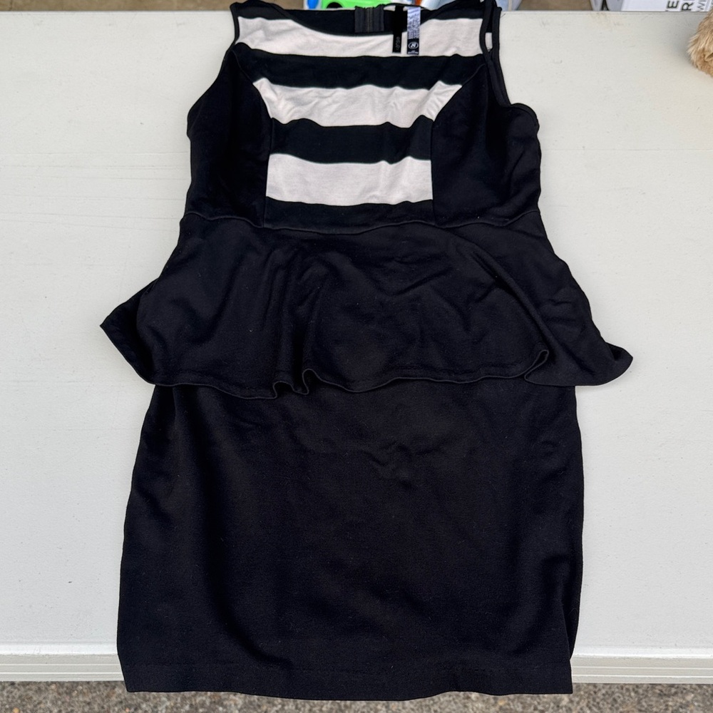 Kensie Black and White Peplum Mini Dress